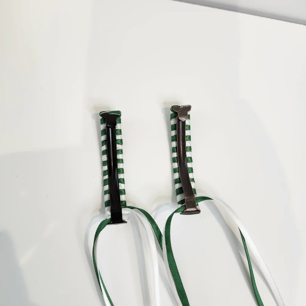 Green White Ribbon Barrette Set of 2 Retro 80s Vintage St. Patrick's Day‎ Irish